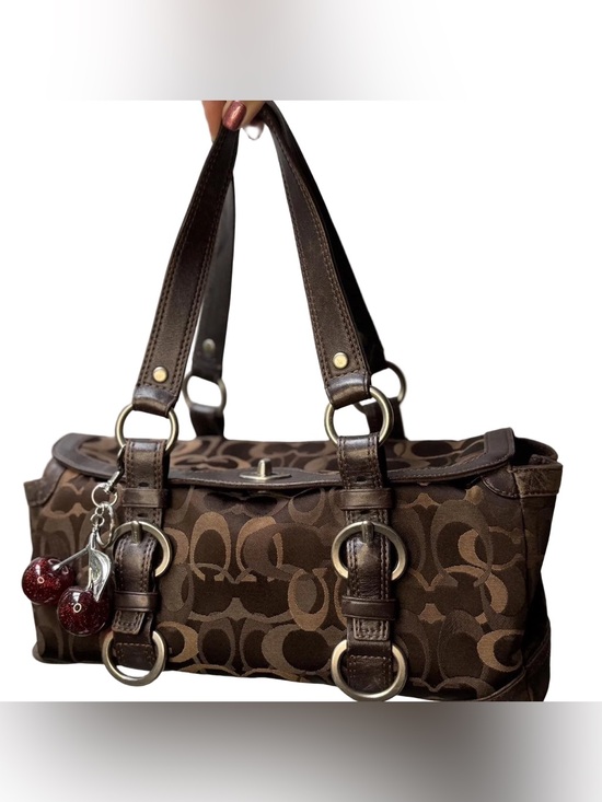 Coach Handbags - Coach Chelsea optic Signature Satchel Brown Sateen Shoulder Bag 10145